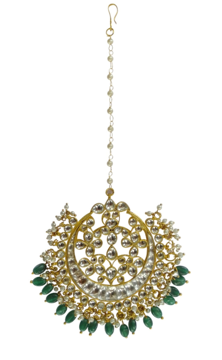 White Tikka With Green Hangings Riana by Shikha Jindal - Fabilicious Fashion