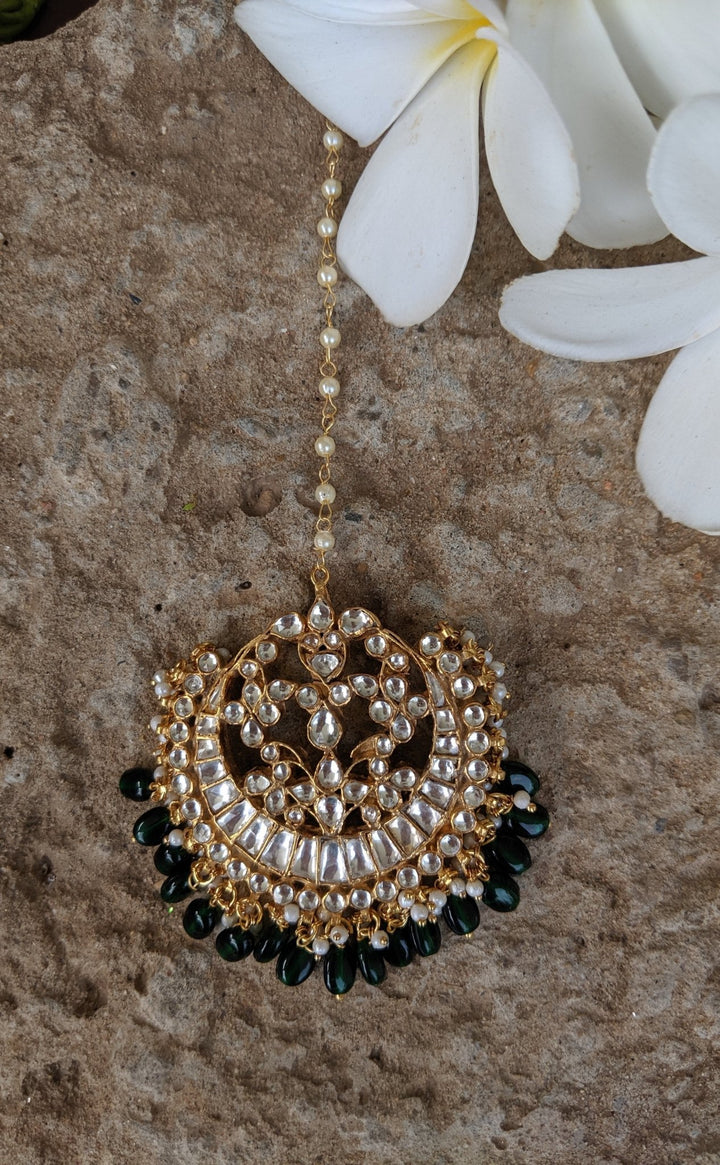 White Tikka With Green Hangings Riana by Shikha Jindal - Fabilicious Fashion