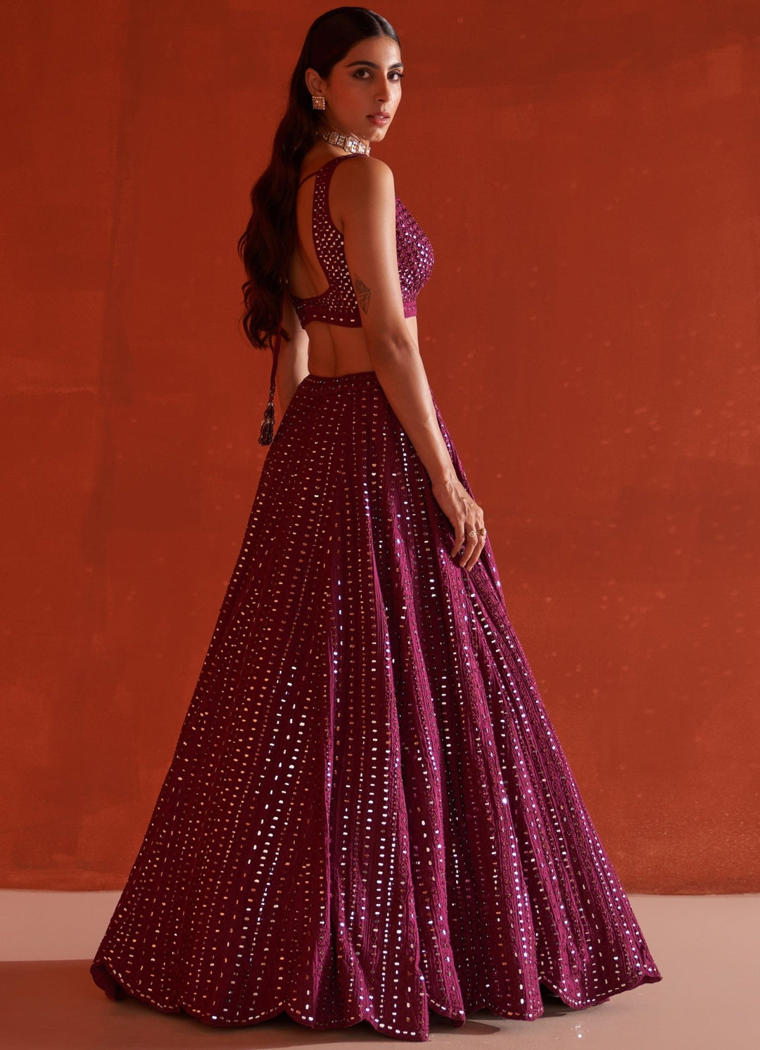Wine Embellished Raw Silk Lehenga Set With Net Dupatta Fabilicious Fashion - Fabilicious Fashion