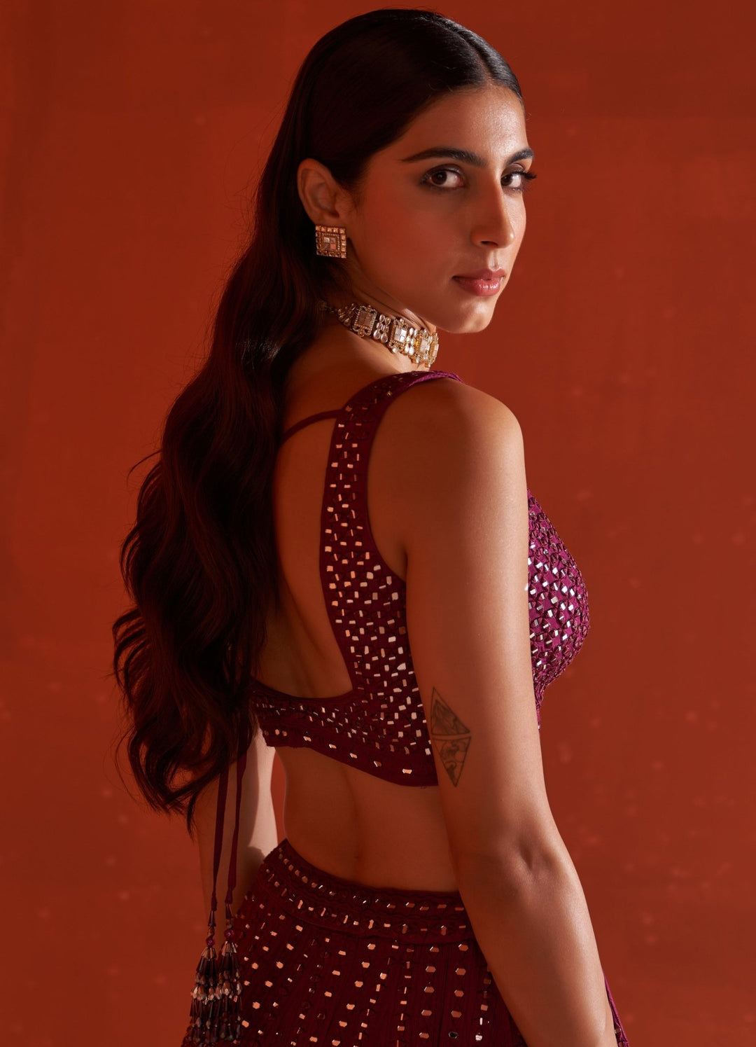 Wine Embellished Raw Silk Lehenga Set With Net Dupatta Fabilicious Fashion - Fabilicious Fashion