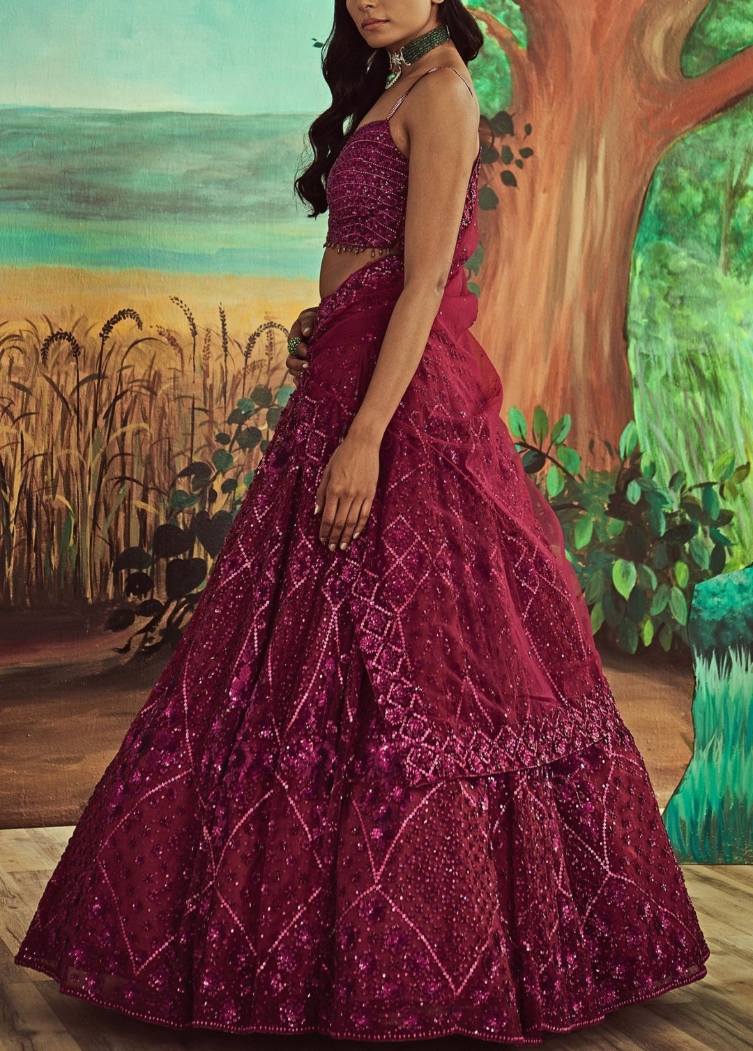 Wine Jewelled Lehenga Set Angad Singh - Fabilicious Fashion