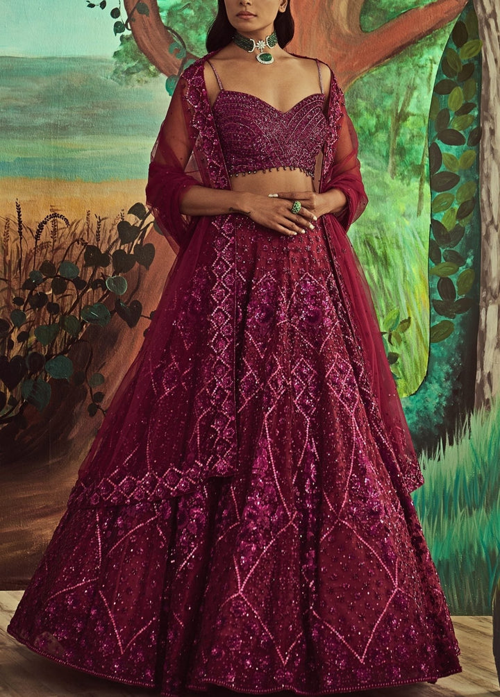 Wine Jewelled Lehenga Set Angad Singh - Fabilicious Fashion