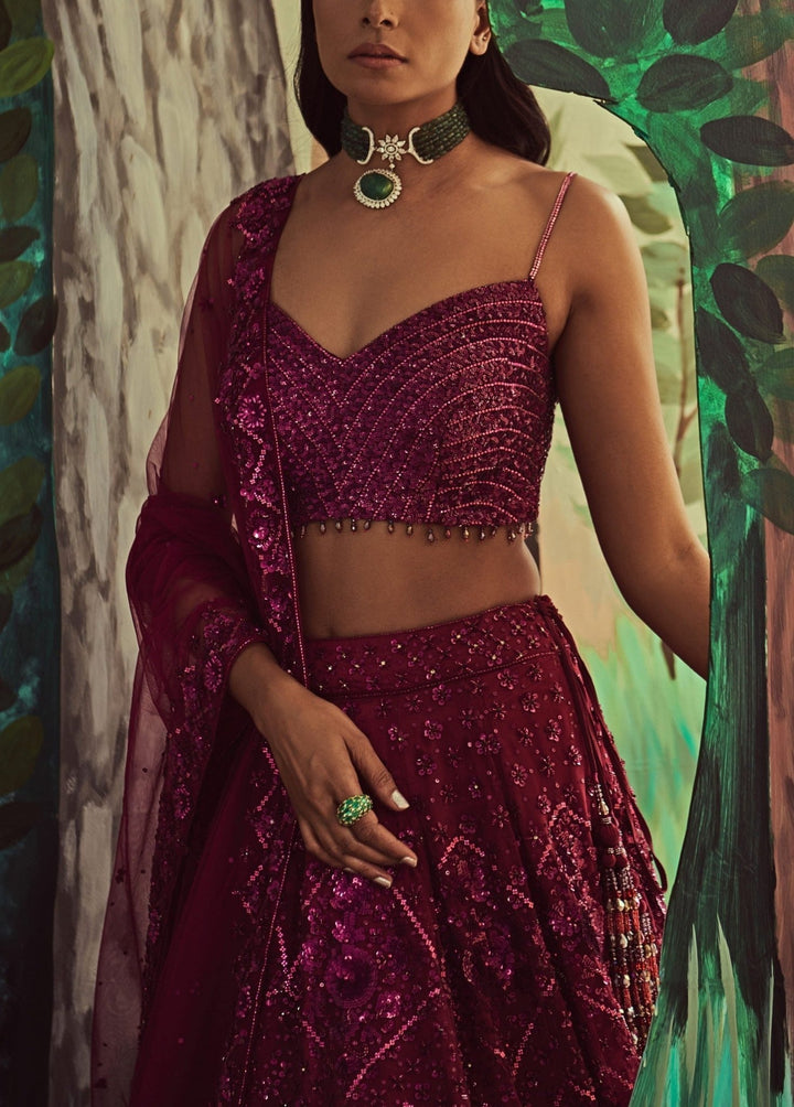 Wine Jewelled Lehenga Set Angad Singh - Fabilicious Fashion
