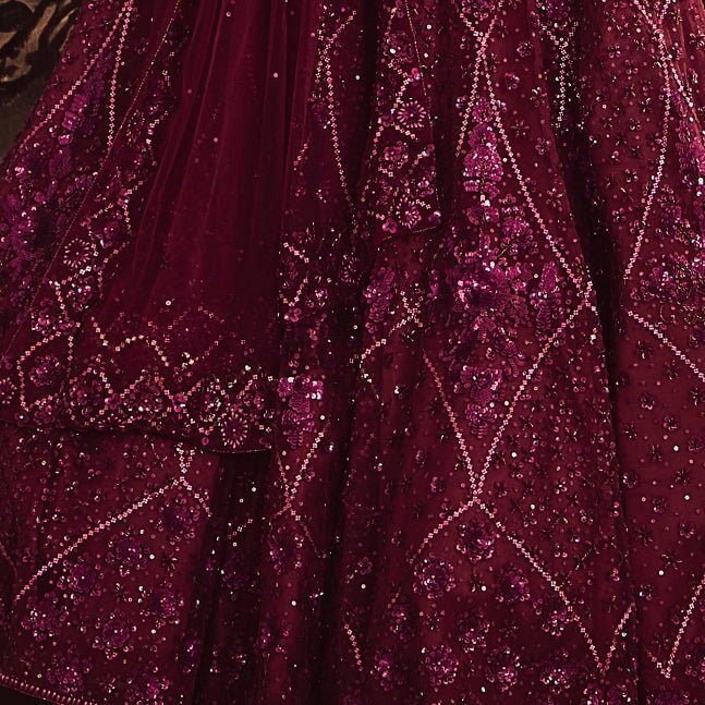 Wine Jewelled Lehenga Set Angad Singh - Fabilicious Fashion