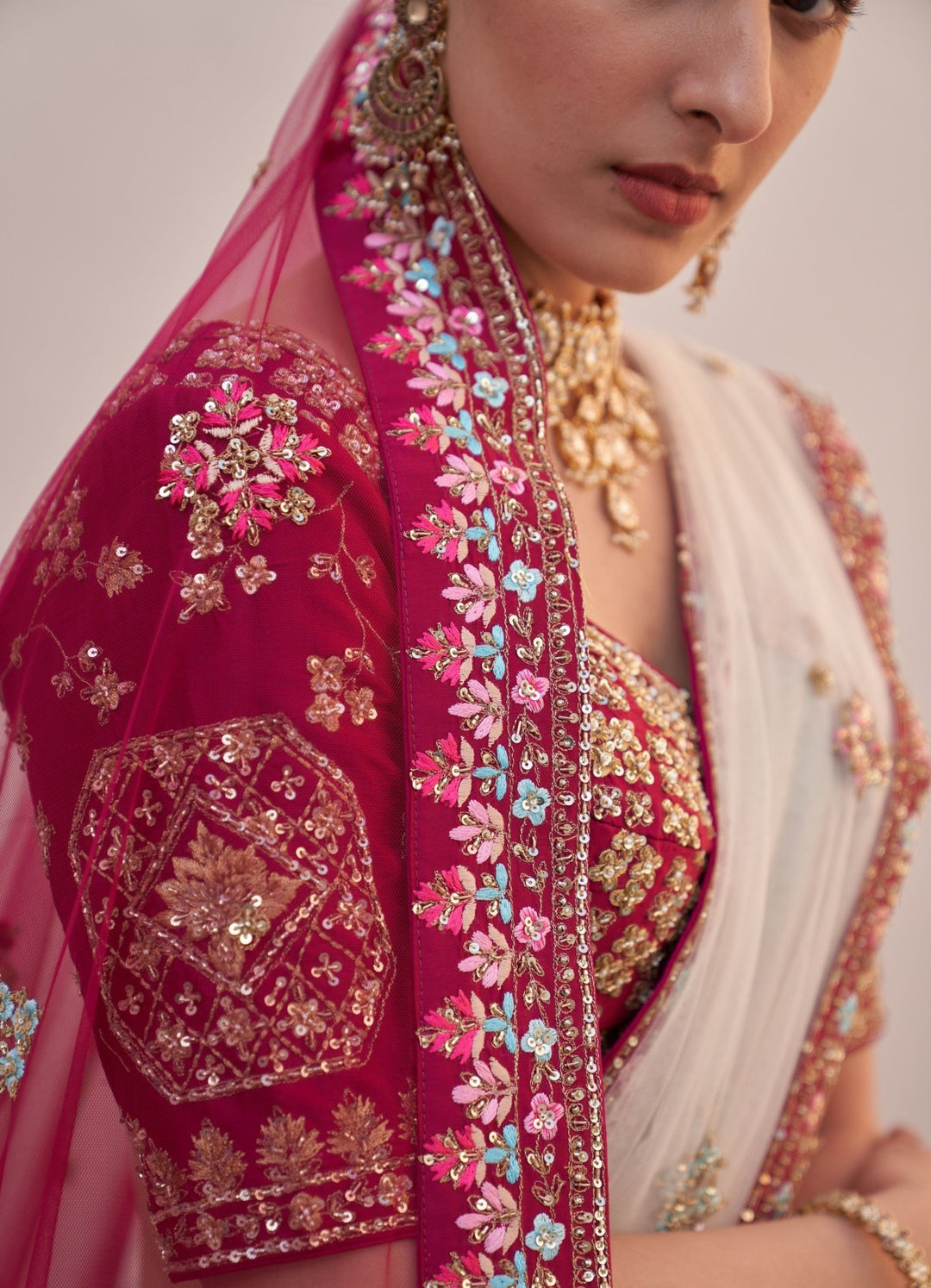 Wine Raw Silk Threadwork Floral Double Dupatta Lehenga Set Angad Singh - Fabilicious Fashion