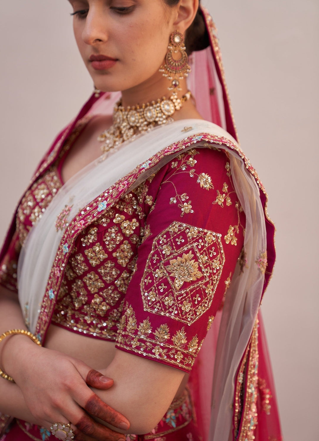 Wine Raw Silk Threadwork Floral Double Dupatta Lehenga Set Angad Singh - Fabilicious Fashion