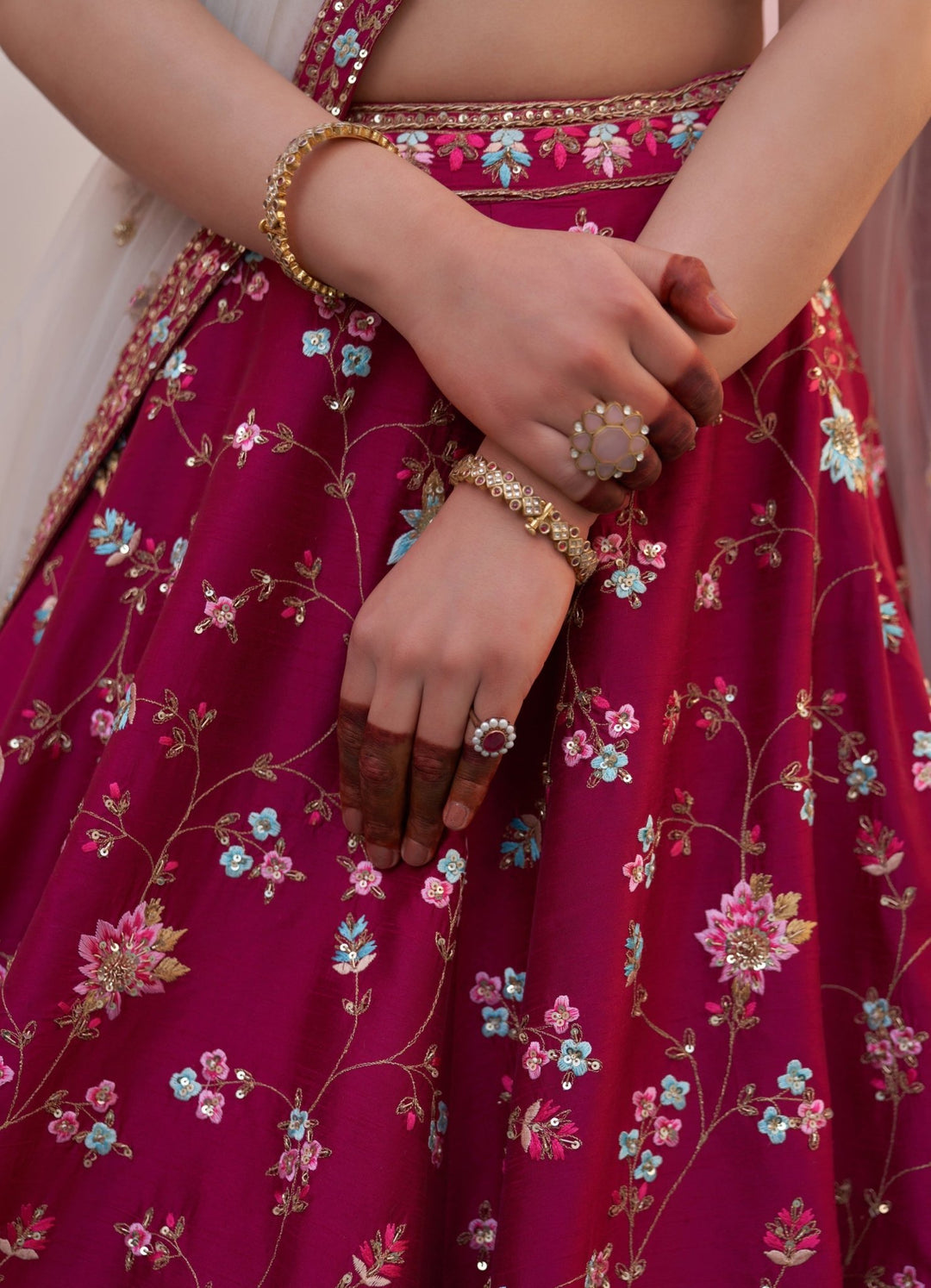 Wine Raw Silk Threadwork Floral Double Dupatta Lehenga Set Angad Singh - Fabilicious Fashion