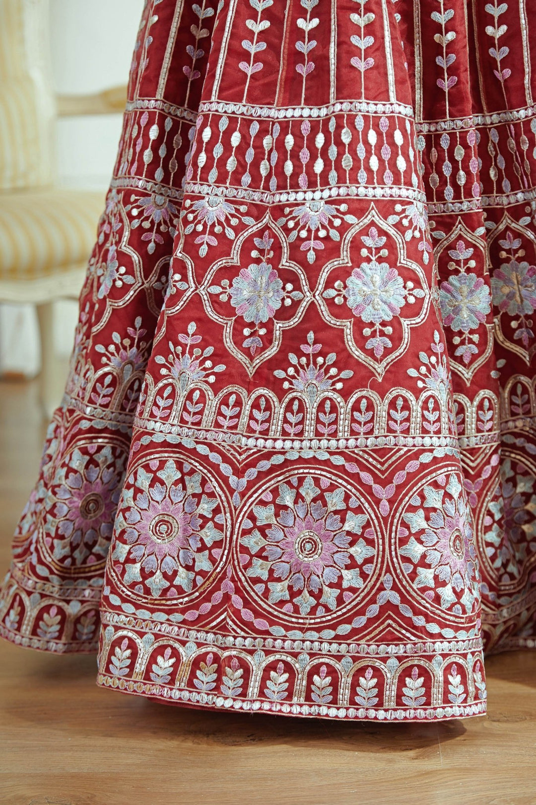 Yasmine Crimson Organza Lehenga Set Studio Iris - Fabilicious Fashion