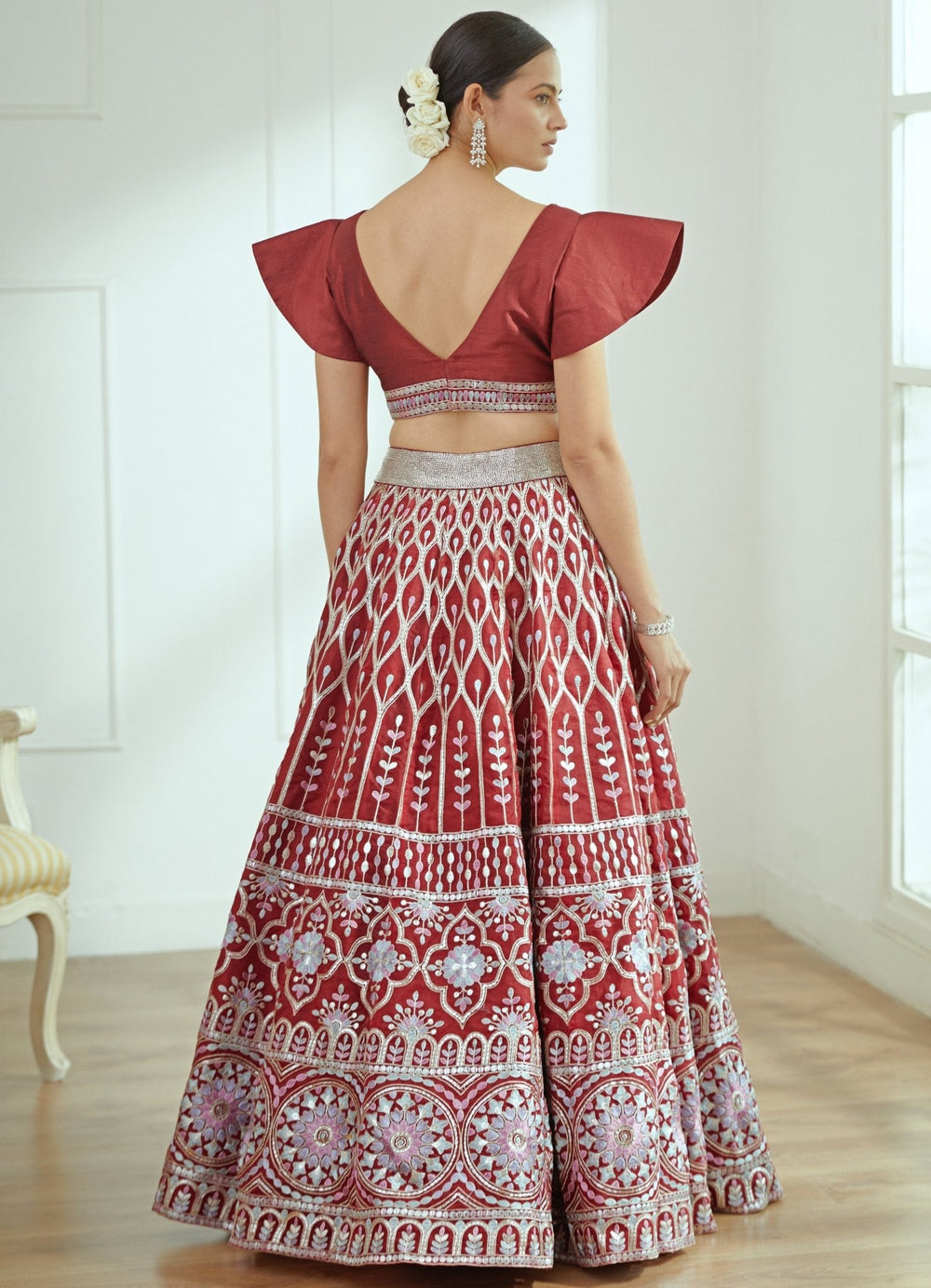 Yasmine Crimson Organza Lehenga Set Studio Iris - Fabilicious Fashion