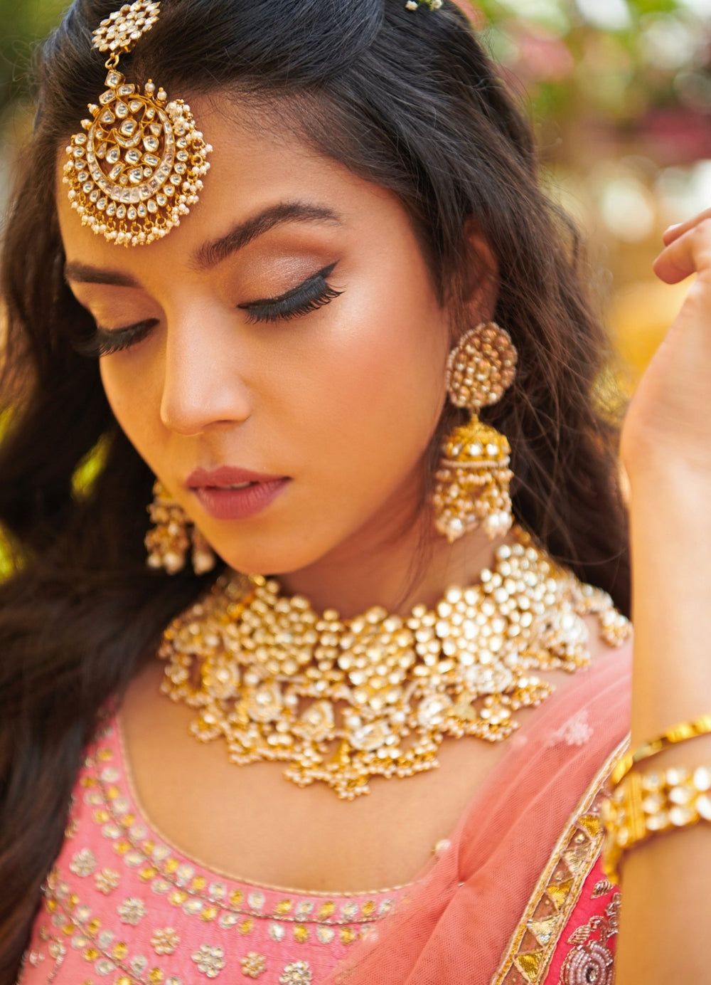 Yellow And White Jadtar Stone Double Necklace Set With Stone Hangings and Pearls Riana by Shikha Jindal - Fabilicious Fashion