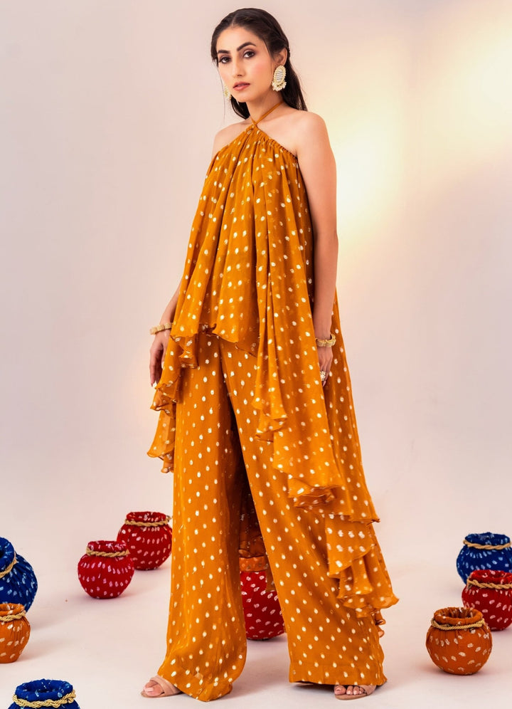 Yellow Assymetric Georgette Kurta Set With Pant Silky Bindra - Fabilicious Fashion