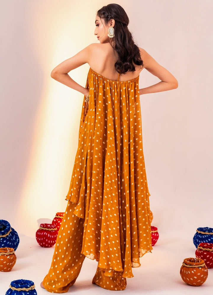 Yellow Assymetric Georgette Kurta Set With Pant Silky Bindra - Fabilicious Fashion
