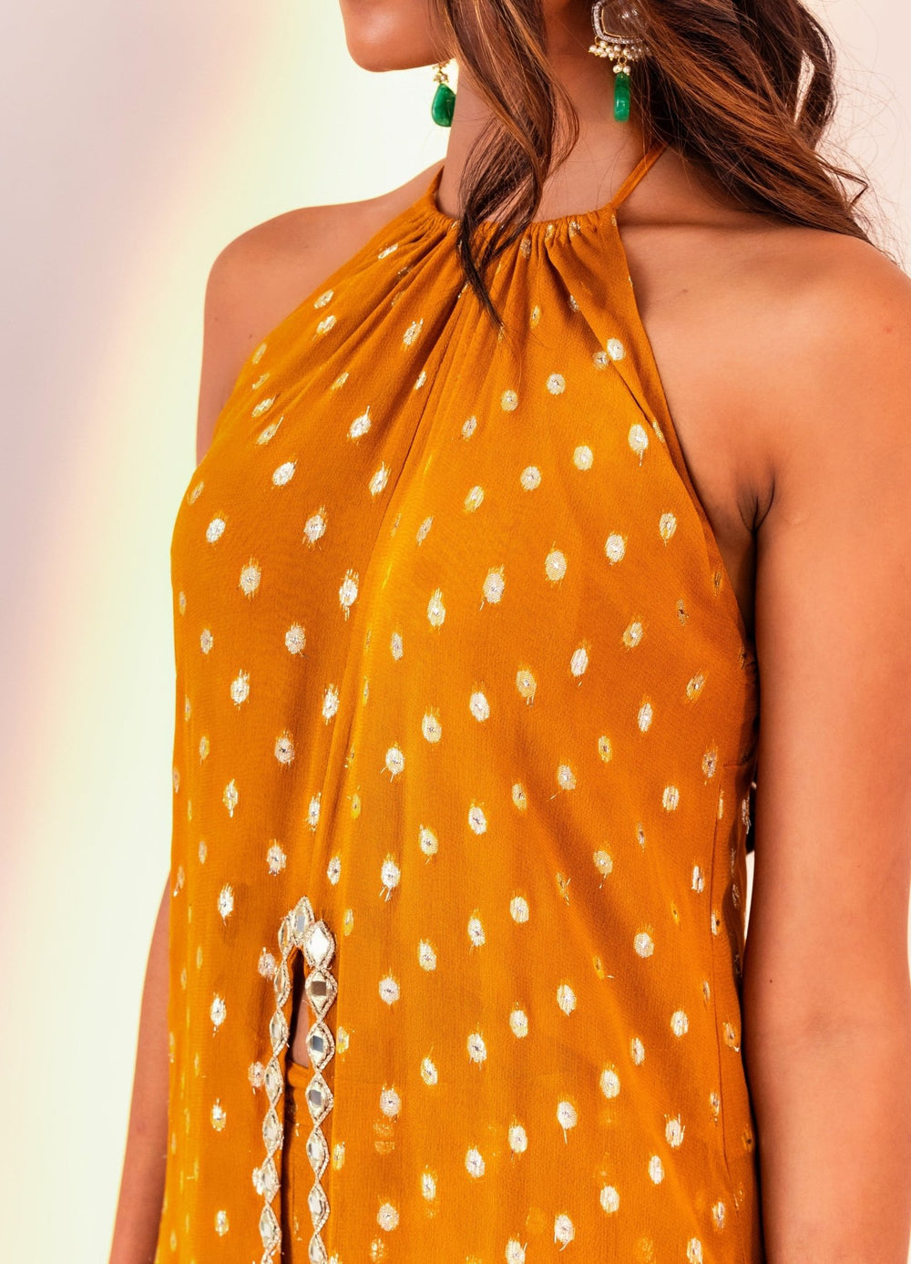 Yellow Center Slit Georgette Kurta With Pant Silky Bindra - Fabilicious Fashion