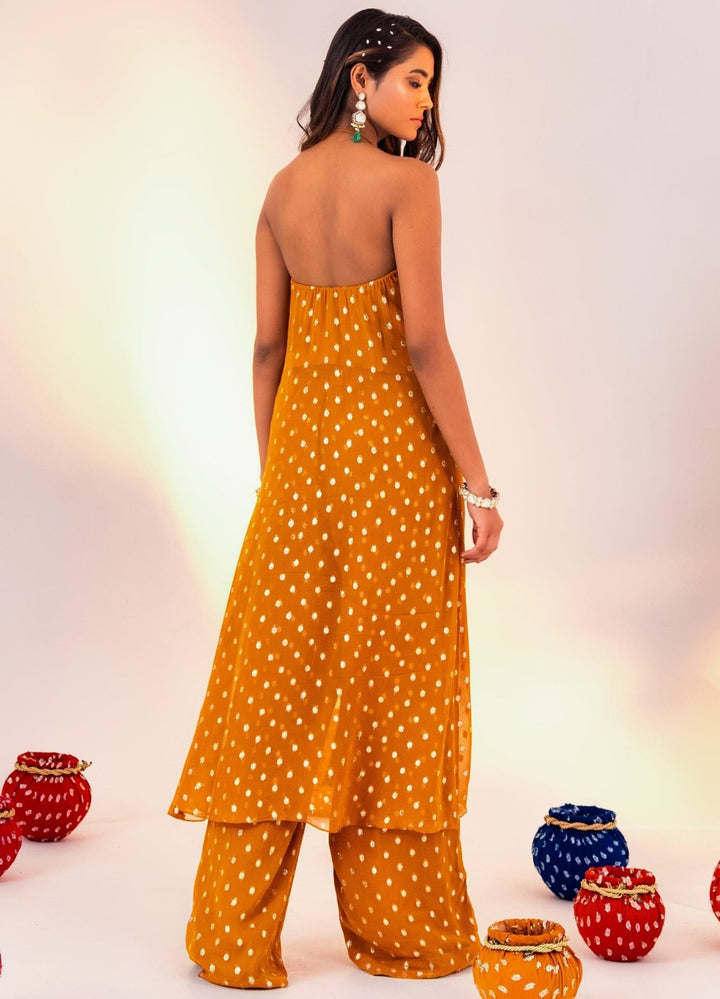 Yellow Center Slit Georgette Kurta With Pant Silky Bindra - Fabilicious Fashion