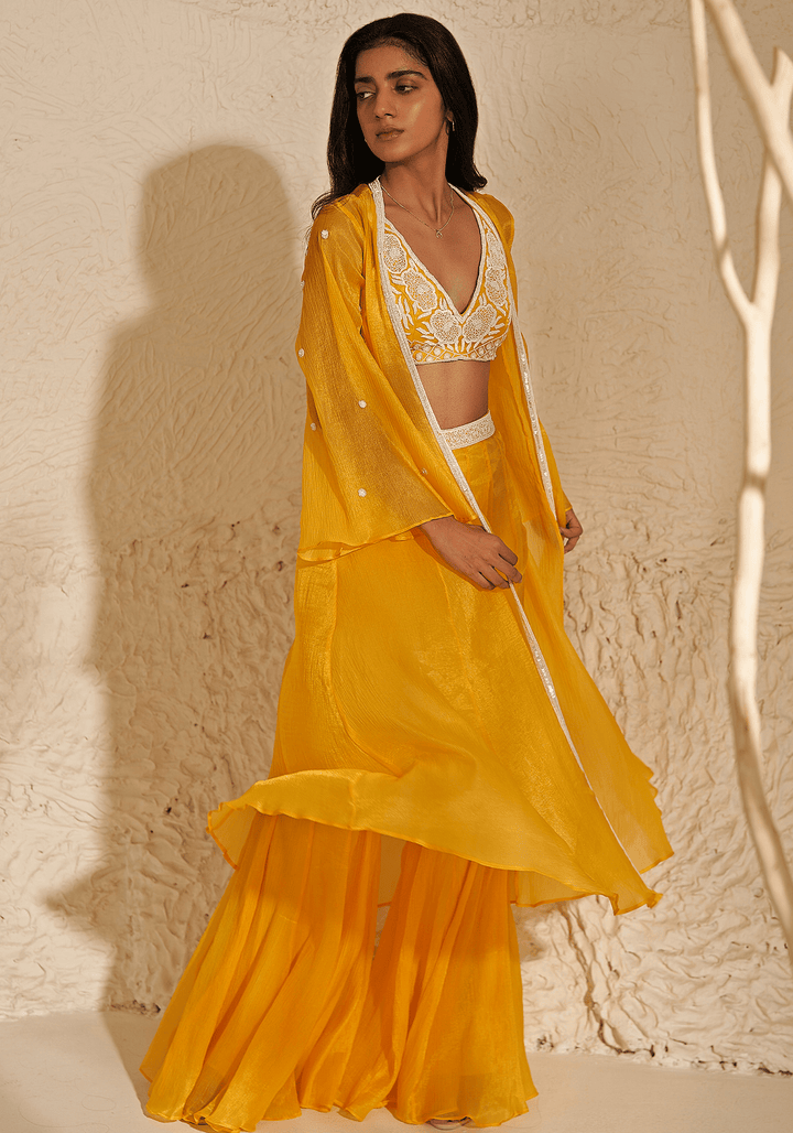 Yellow Embroidered Kurta Jacket Set Zoon Tribe - Fabilicious Fashion