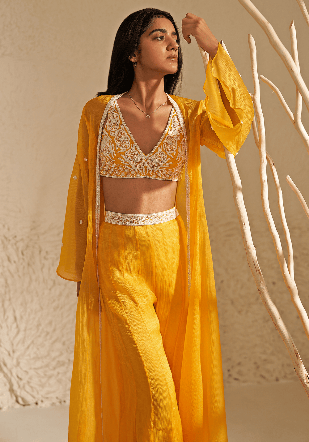 Yellow Embroidered Kurta Jacket Set Zoon Tribe - Fabilicious Fashion