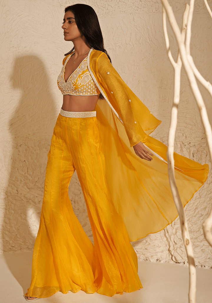 Yellow Embroidered Kurta Jacket Set Zoon Tribe - Fabilicious Fashion