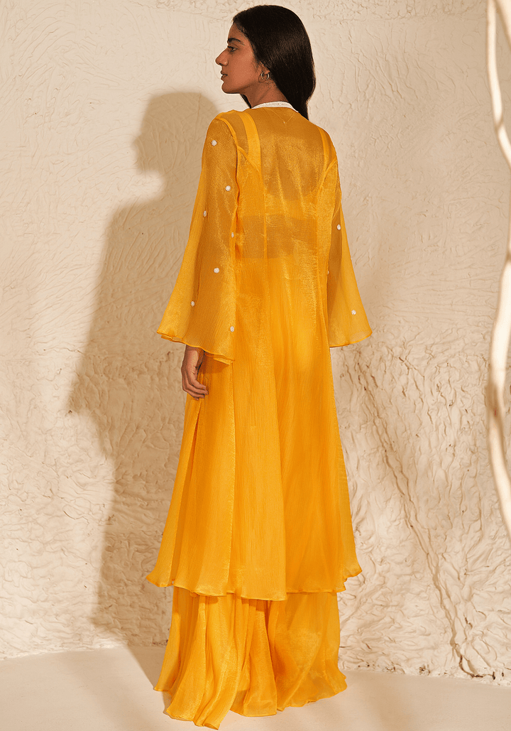 Yellow Embroidered Kurta Jacket Set Zoon Tribe - Fabilicious Fashion