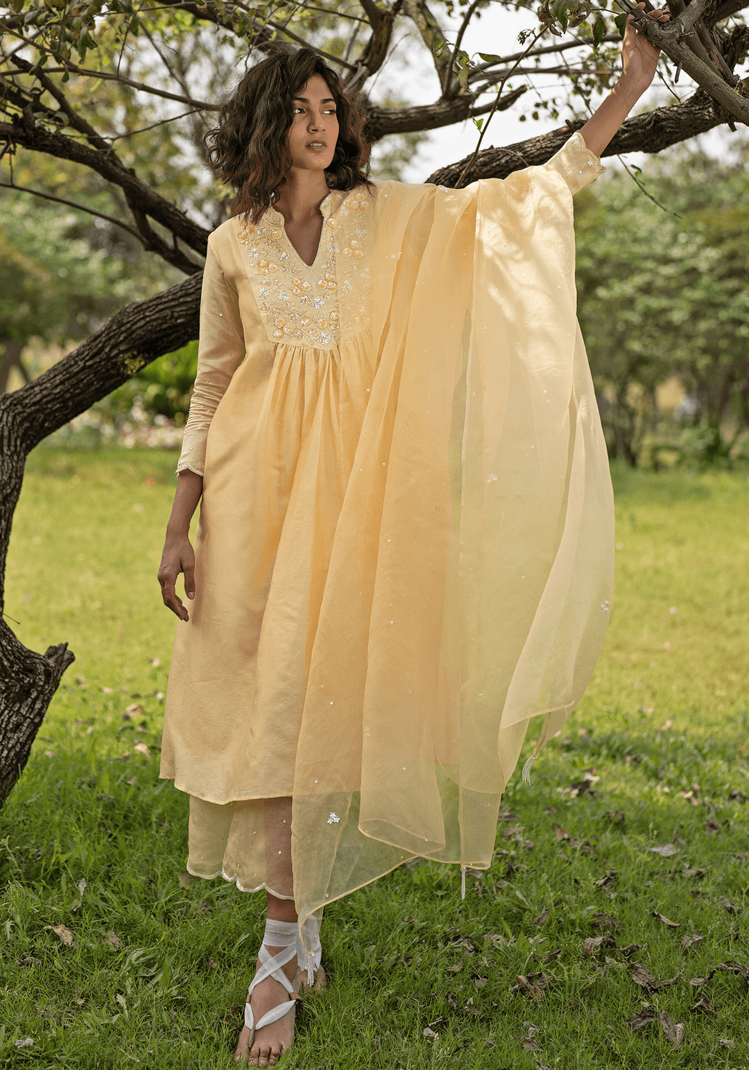 Yellow Embroidered Kurta Set Zoon Tribe - Fabilicious Fashion
