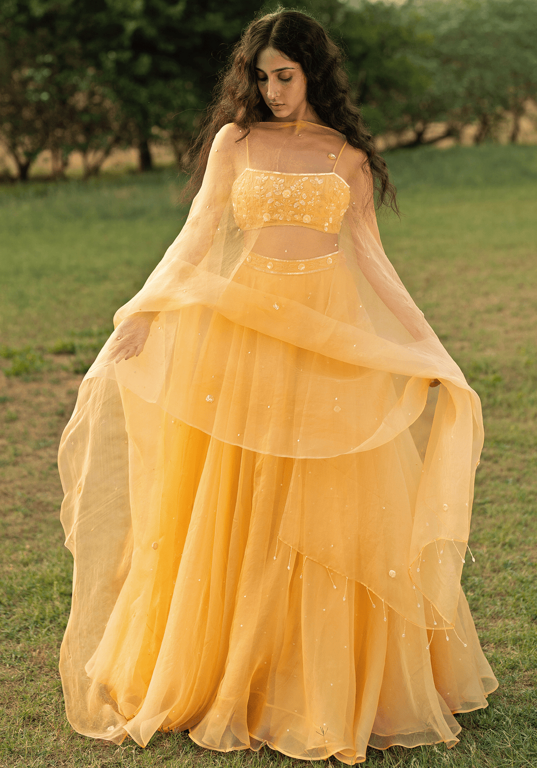 Yellow Embroidered Lehenga Set Zoon Tribe - Fabilicious Fashion