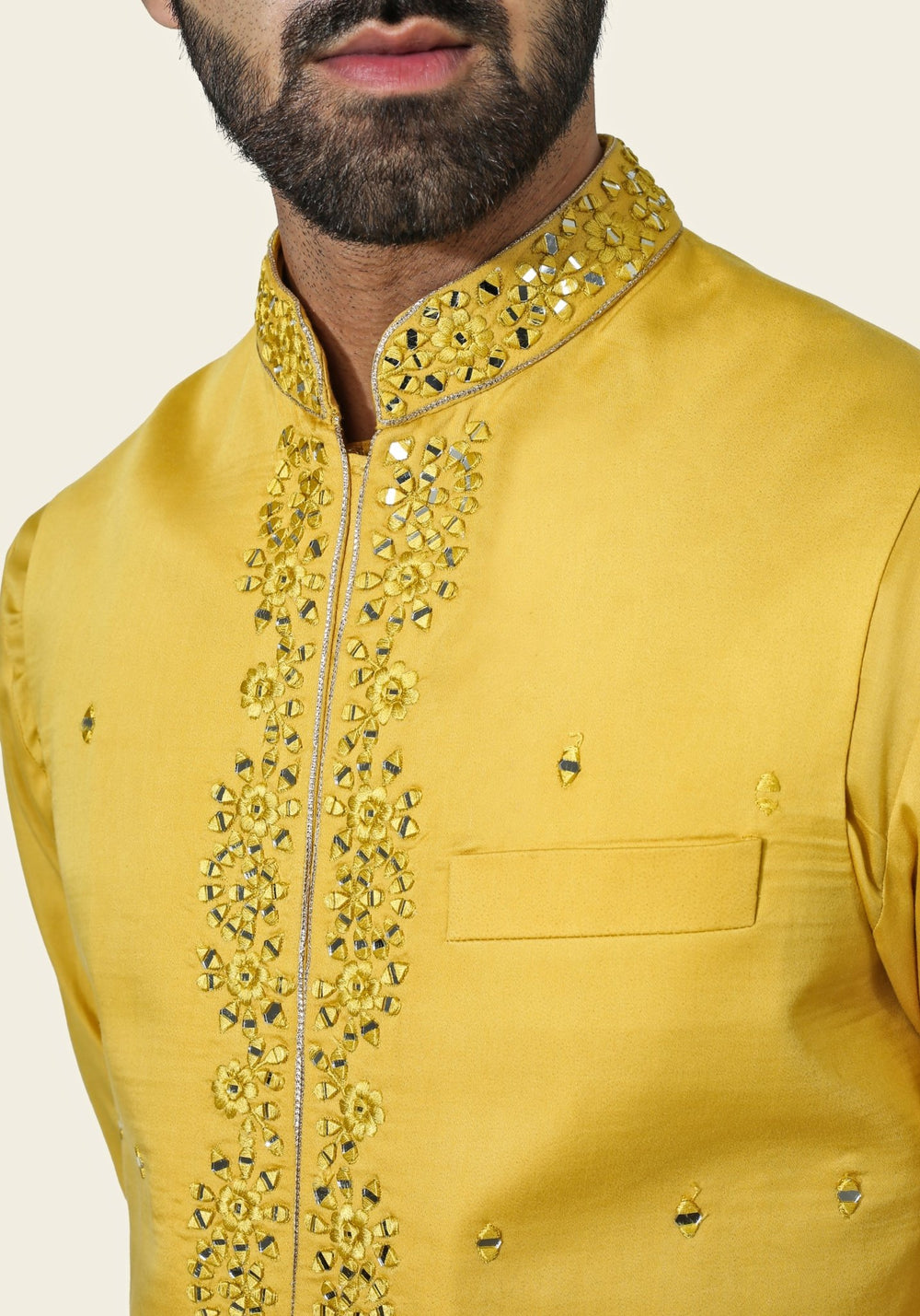 Yellow Embroidered Nehru Jacket Kurta Set Chatenya Mittal - Fabilicious Fashion