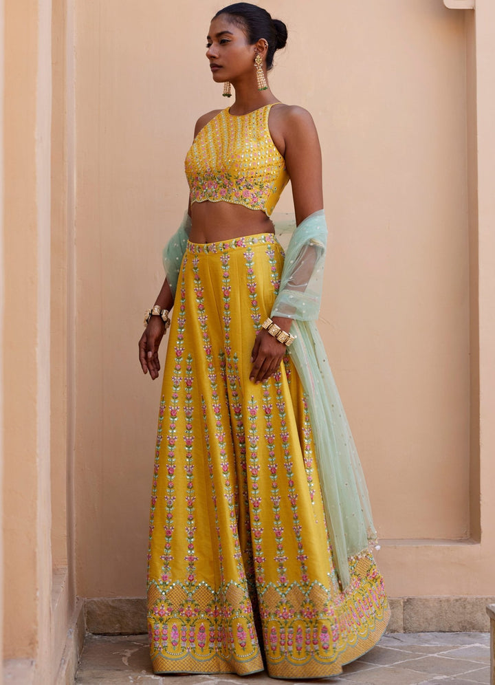 Yellow Embroidered Pant Set Chamee and Palak - Fabilicious Fashion