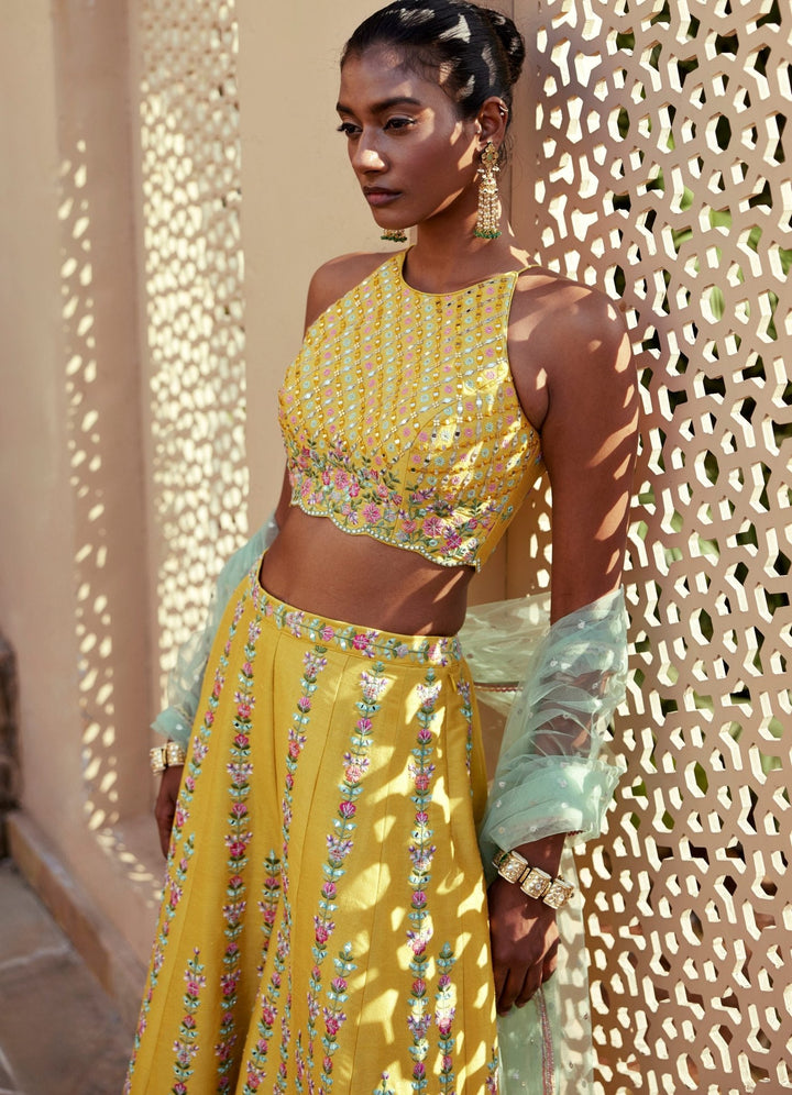 Yellow Embroidered Pant Set Chamee and Palak - Fabilicious Fashion