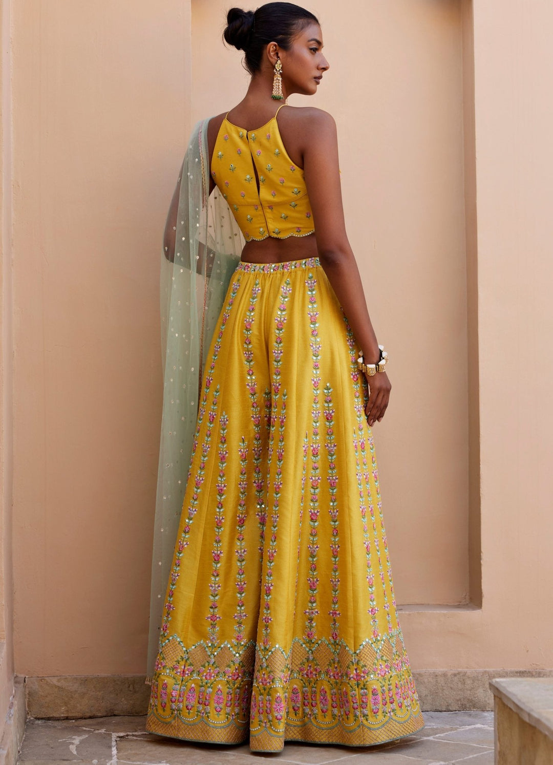 Yellow Embroidered Pant Set Chamee and Palak - Fabilicious Fashion