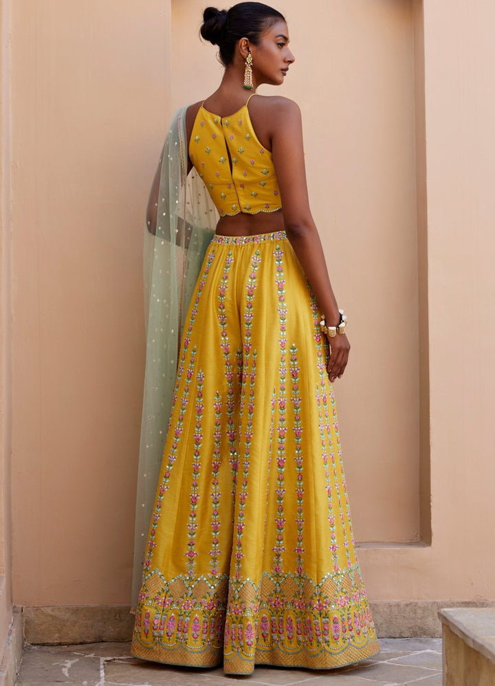 Yellow Embroidered Pant Set Chamee and Palak - Fabilicious Fashion
