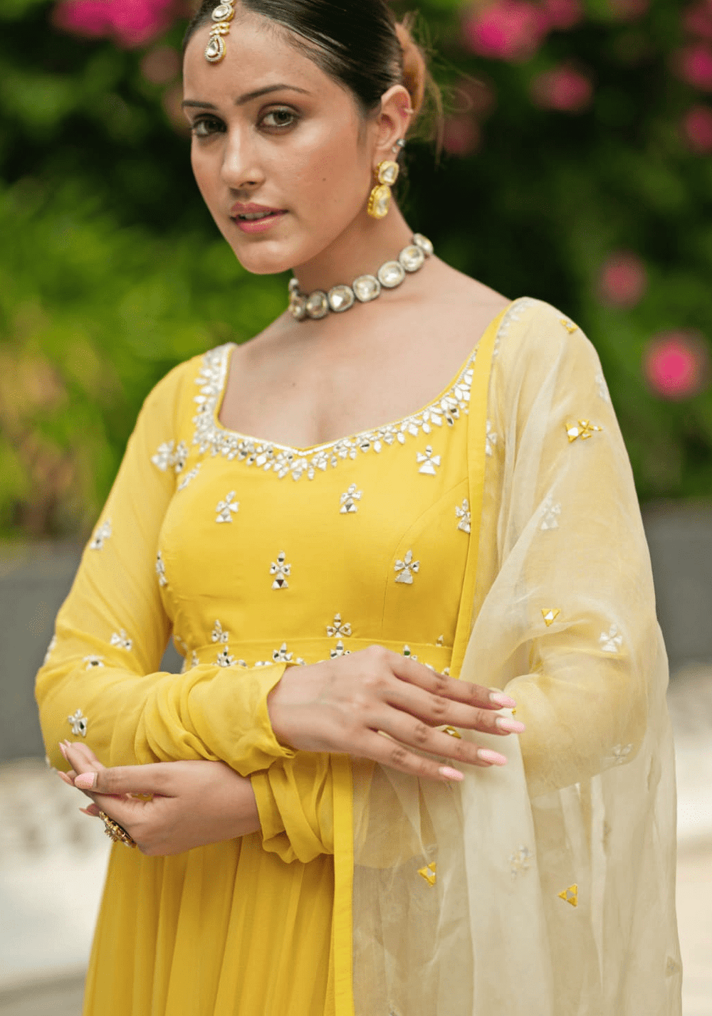 Yellow Georgette Anarkali set Esha Koul - Fabilicious Fashion