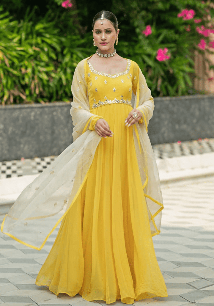 Yellow Georgette Anarkali set Esha Koul - Fabilicious Fashion