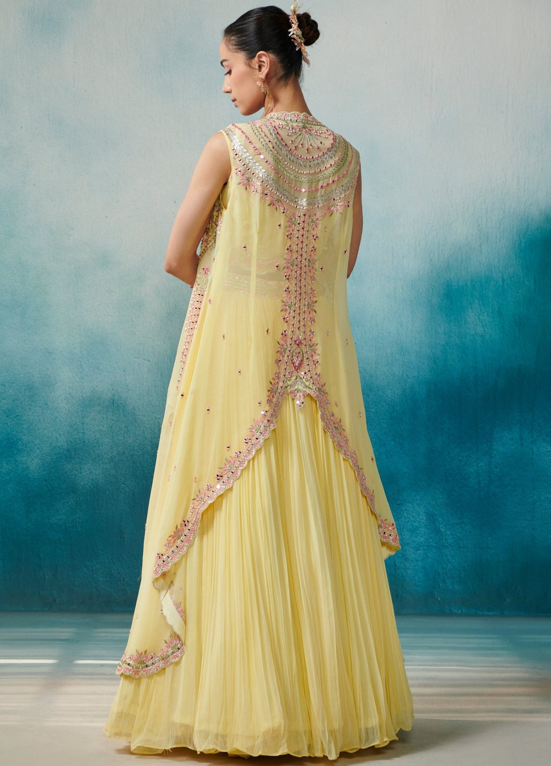 Yellow Georgette Lehenga Cape Set Suhino - Fabilicious Fashion