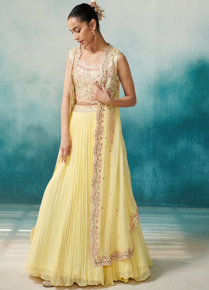 Yellow Georgette Lehenga Cape Set Suhino - Fabilicious Fashion
