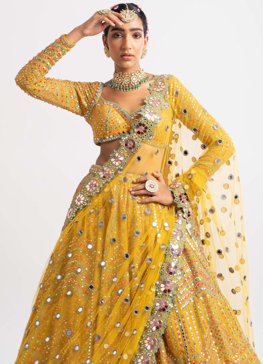 Yellow Heavy Multi Color Lehenga Set Vvani by Vani Vats - Fabilicious Fashion