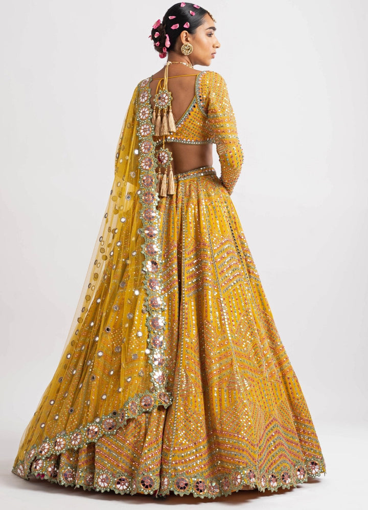 Yellow Heavy Multi Color Lehenga Set Vvani by Vani Vats - Fabilicious Fashion