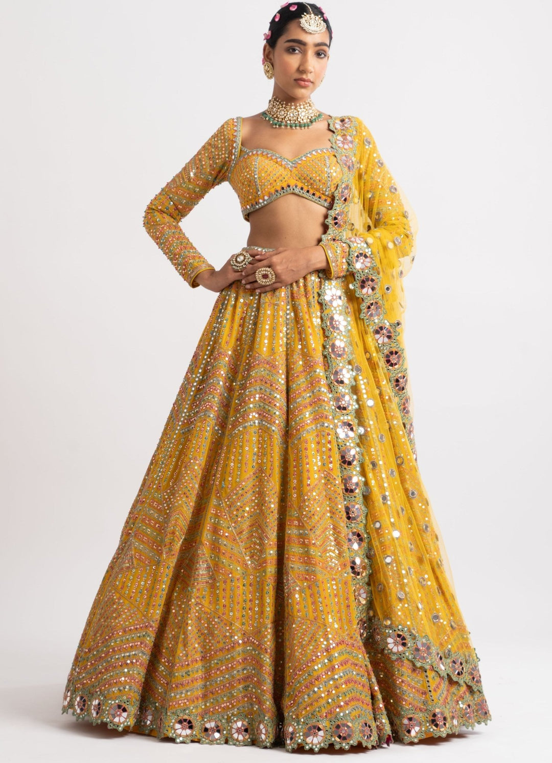 Yellow Heavy Multi Color Lehenga Set Vvani by Vani Vats - Fabilicious Fashion