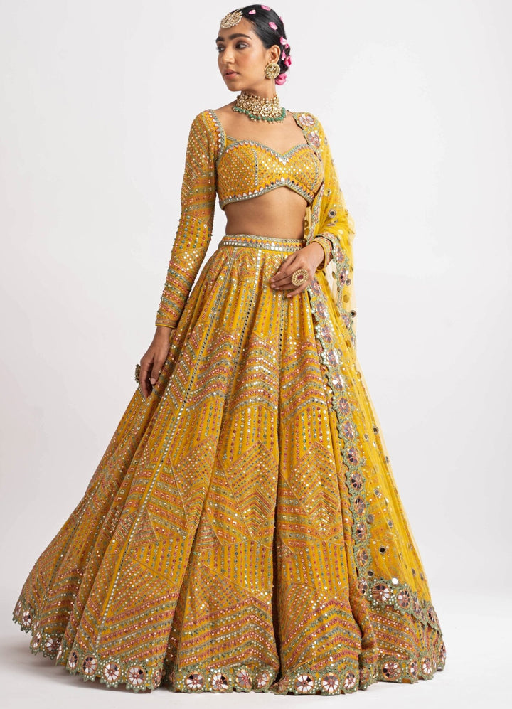 Yellow Heavy Multi Color Lehenga Set Vvani by Vani Vats - Fabilicious Fashion