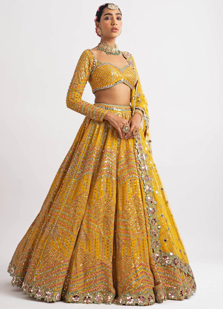 Yellow Heavy Multi Color Lehenga Set Vvani by Vani Vats - Fabilicious Fashion