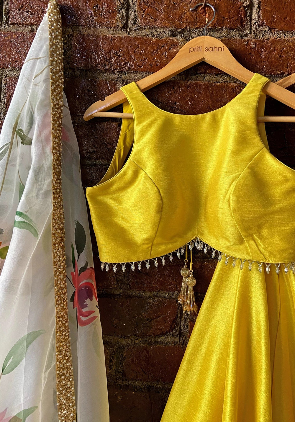 Yellow Lehenga Set With Floral Painted Dupatta Priti Sahni - Fabilicious Fashion