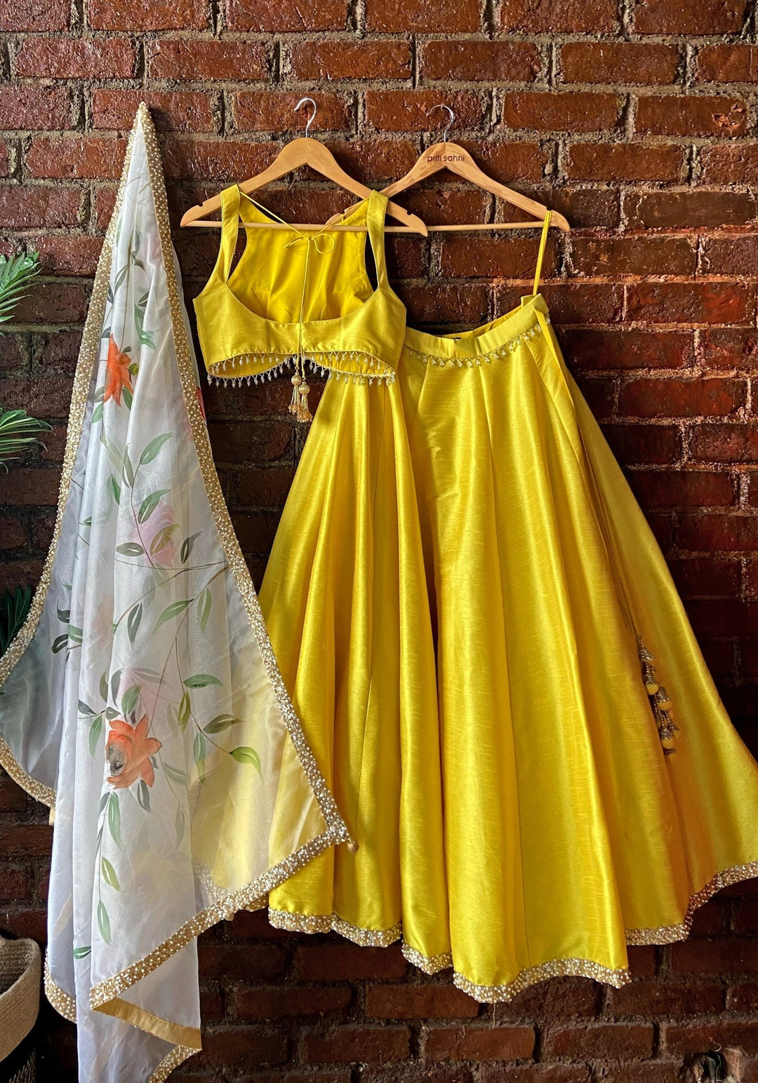 Yellow Lehenga Set With Floral Painted Dupatta Priti Sahni - Fabilicious Fashion