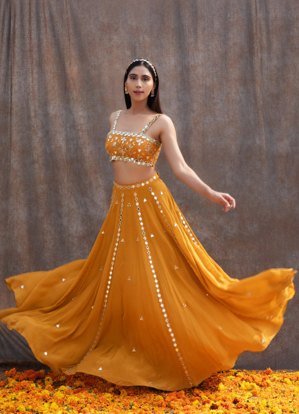 Yellow Mirror Lehenga Set Silky Bindra - Fabilicious Fashion