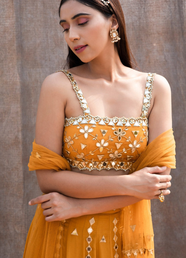 Yellow Mirror Lehenga Set Silky Bindra - Fabilicious Fashion