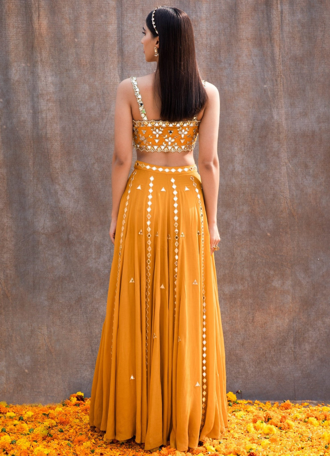 Yellow Mirror Lehenga Set Silky Bindra - Fabilicious Fashion