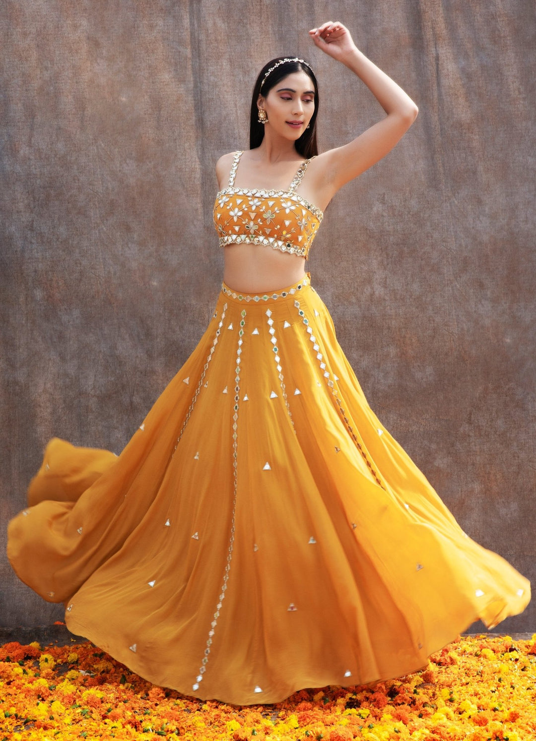 Yellow Mirror Lehenga Set Silky Bindra - Fabilicious Fashion