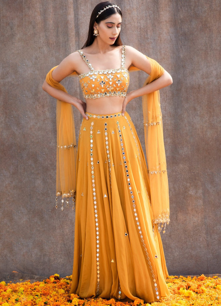Yellow Mirror Lehenga Set Silky Bindra - Fabilicious Fashion