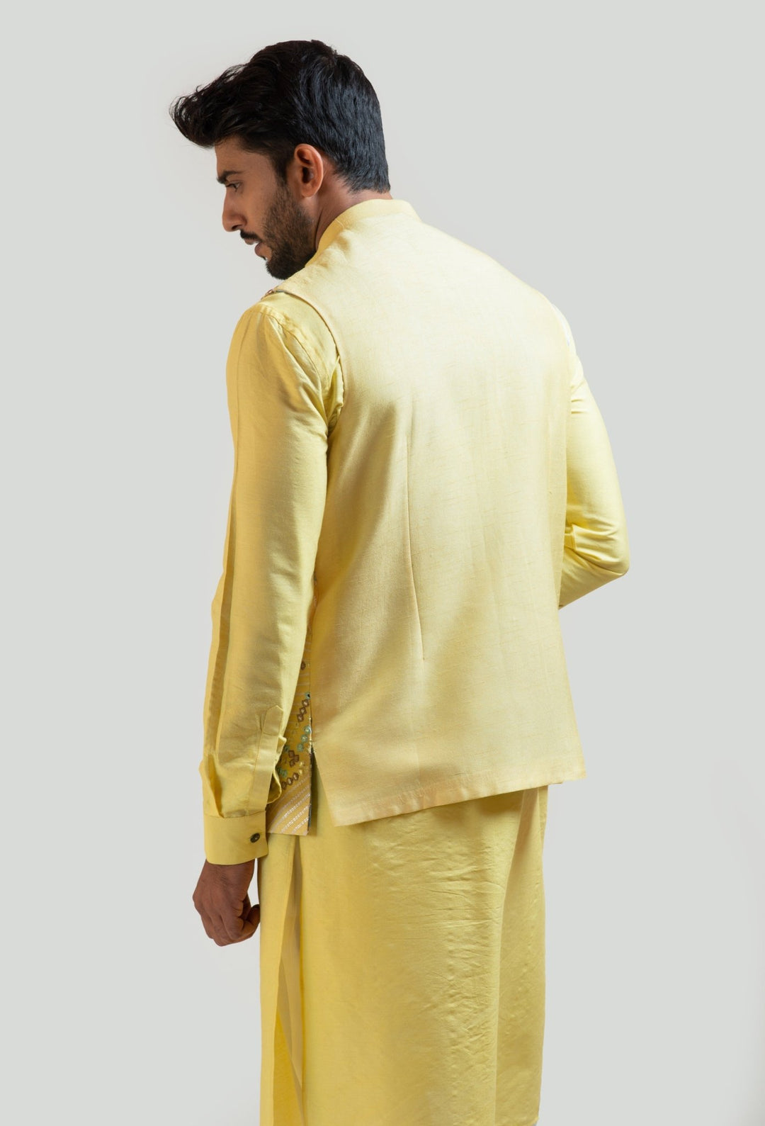 Yellow Mirror Work Nehru Jacket Smriti - Fabilicious Fashion
