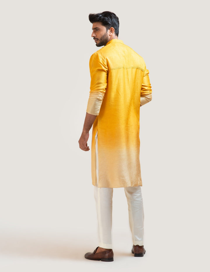 Yellow Ombre Embroidered Kurta Set with Pintucks Yoke Smriti - Fabilicious Fashion