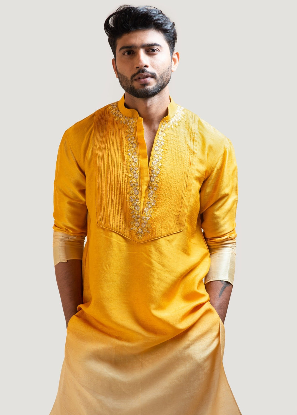 Yellow Ombre Embroidered Kurta Set with Pintucks Yoke Smriti - Fabilicious Fashion