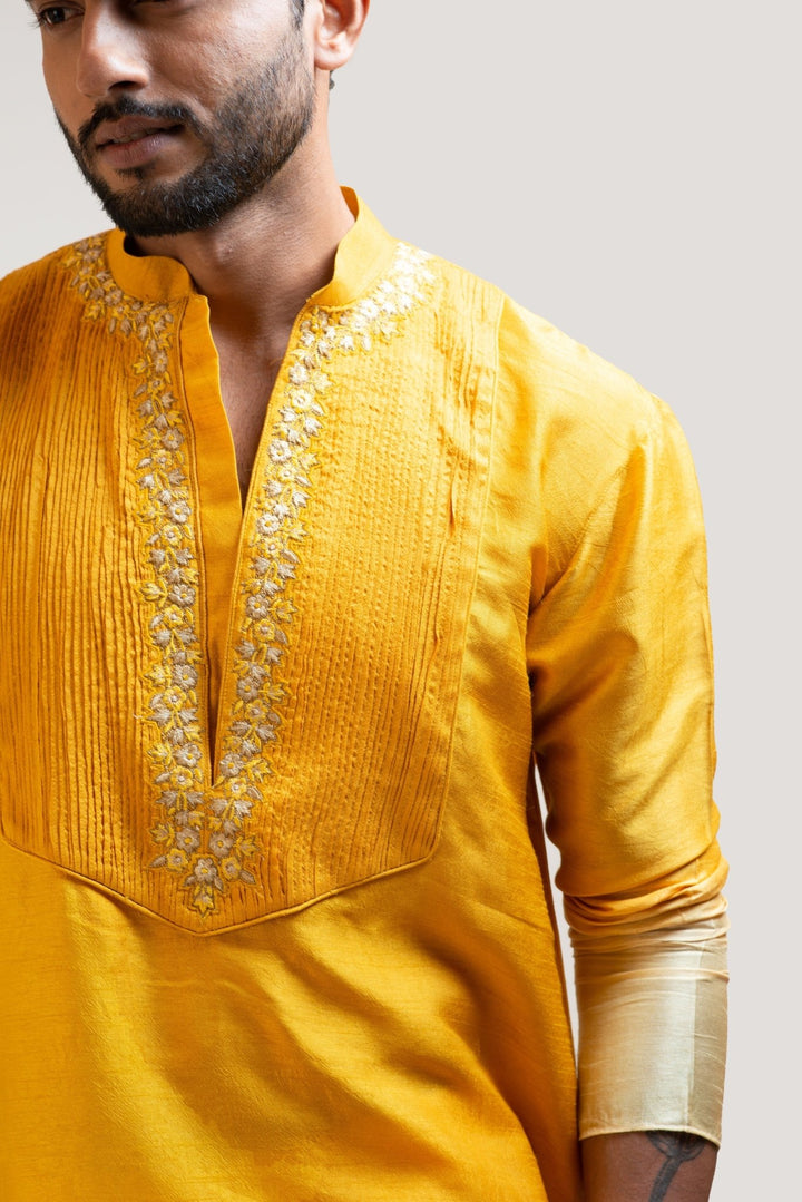 Yellow Ombre Embroidered Kurta Set with Pintucks Yoke Smriti - Fabilicious Fashion