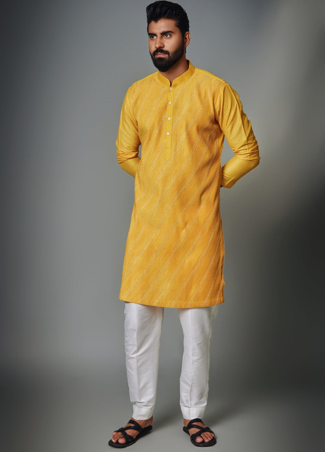 Yellow Pintex Kurta With Pant Set Chatenya Mittal - Fabilicious Fashion